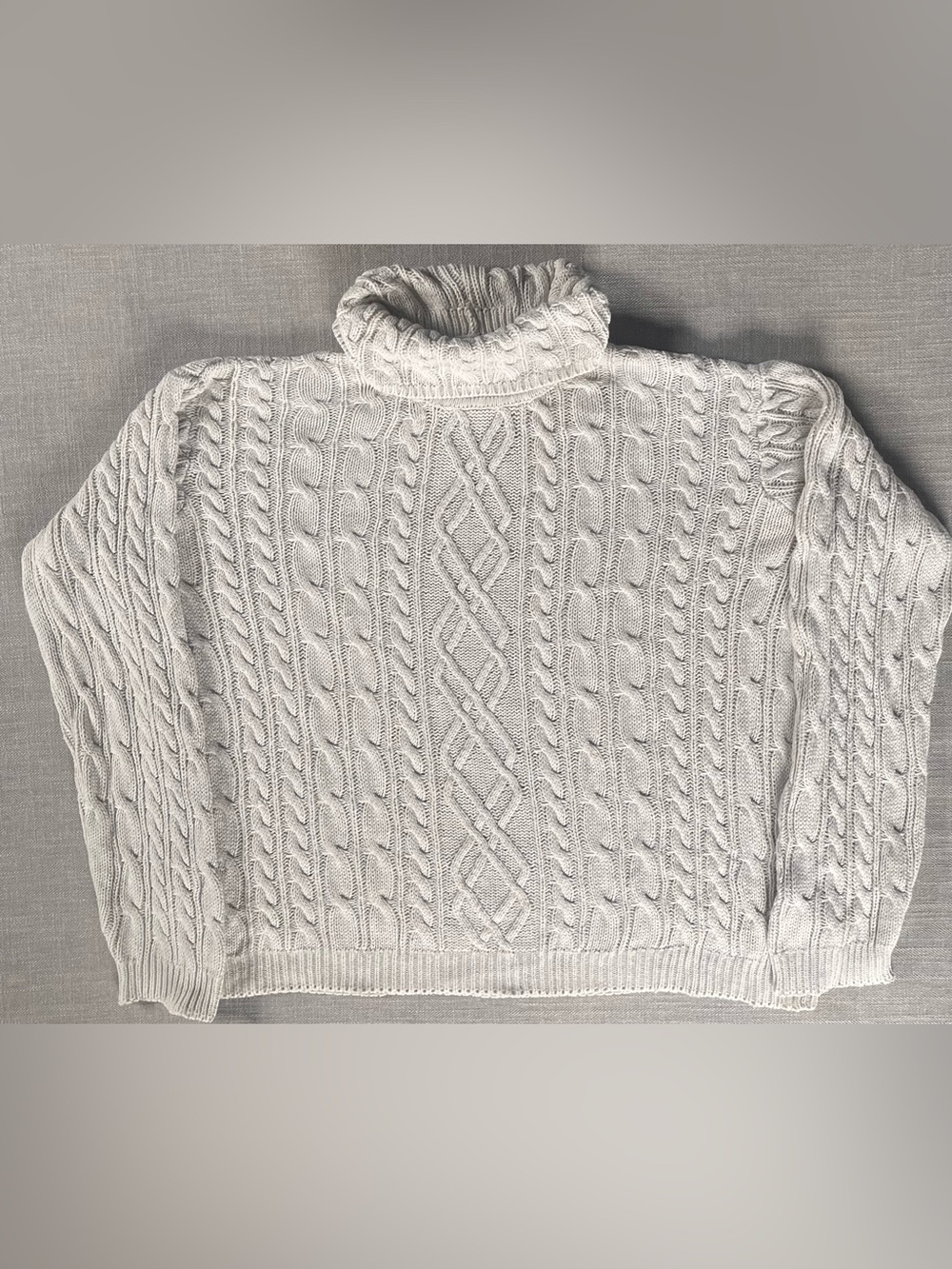Vintage 90s Chunky Cable Knit Boxy Cotton Turtleneck Fisherman Sweater - Cream